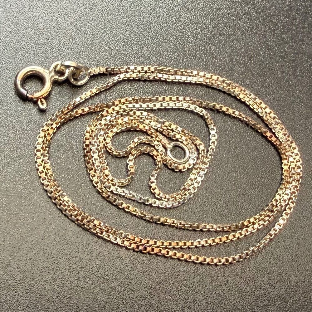Vintage 18” Sterling Silver Box Chain Necklace .8mm 925 Italy Signed, Dainty #8